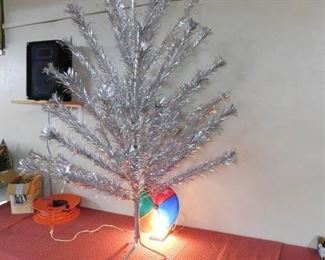 Vintage Six Foot Aluminum Christmas Tree with Color Wheel and Boxes