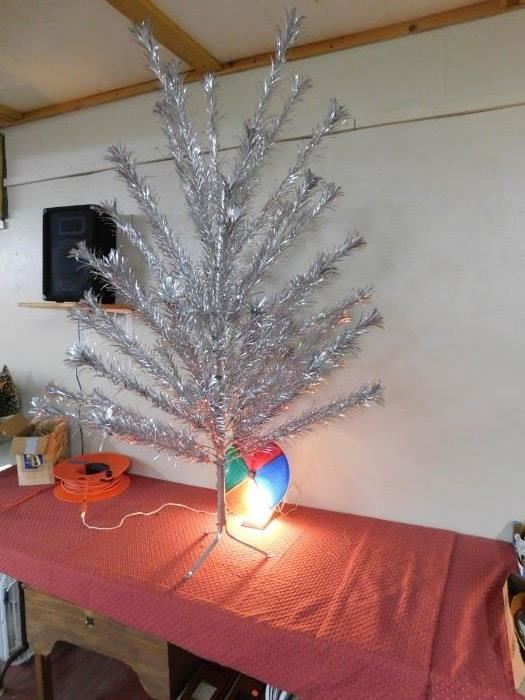 Vintage Six Foot Aluminum Christmas Tree with Color Wheel and Boxes