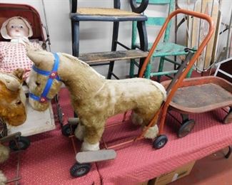 Old Push Riding Horse on Wheels