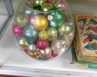 Large Glass Container of Christmas Balls