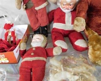 Old Plush Santas/Bag of Vintage Plastic Reindeer