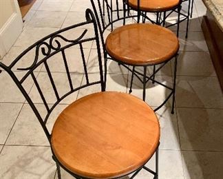 Set of 8 iron and wood barstools