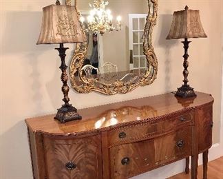 Pair of Buffet Lamps; Spectacular gold gilt, ornate mirror