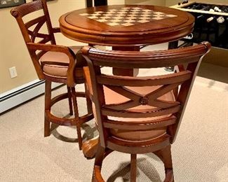 Ball and Claw Turned Pedestal Flip Poker/Chess Pub Table with Honey Finish