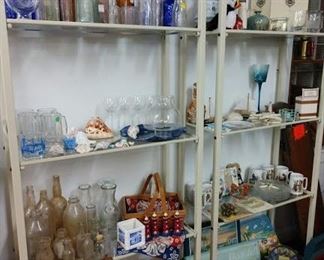 Vintage bottles, glassware, beach themed items, including artwork 30-50% off