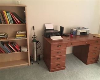desk, books, shelf