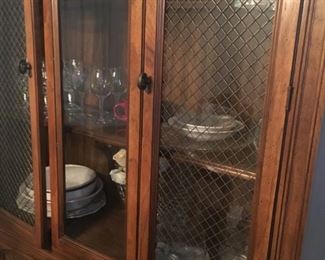 China Cabinet and contents, glasses, crystal, bowls, serving ware.
