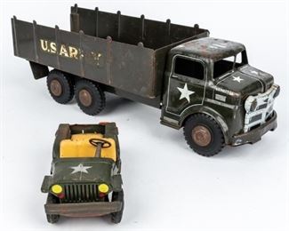 Lot 313 - Marx 1950’s Lumar US Army Transport Truck & Jeep