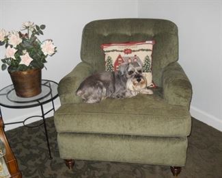 O/S Chair, Christmas Pillow, etc.  Bentley is resting up for the sale!