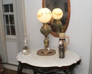                            Tiffany Lamp and marble top table