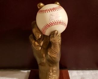 Bronze Nolan Ryan Hand with Autographed Ball
