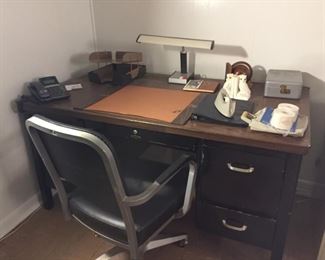 Desk and office items.