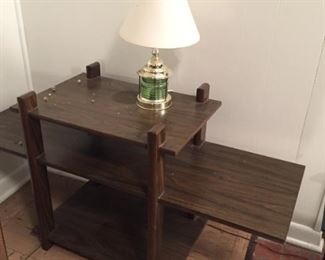 Shelf table and lamp.