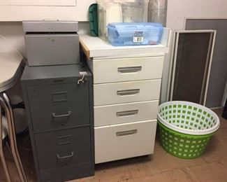 Metal file cabinets and pasta makers.
