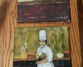 pair small chef oil paintings