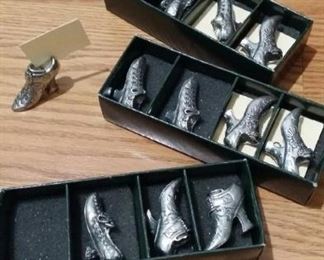 tbs 12 pewter Victorian shoe place card holders