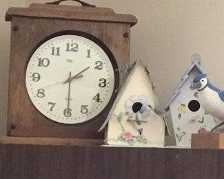 Clock, bird houses