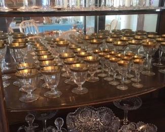 Waterford's "Lismore", Gold-rimmed vintage Stems & American Brilliant Cut Glass.  WATERFORD SOLD