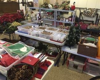 Garage full of Christmas.  Vintage to Jim Shore