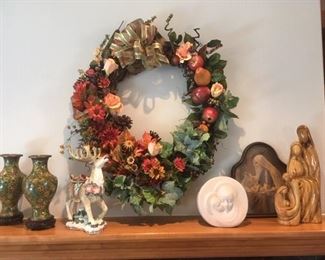 Cloisonné vases, Fitz & Floyd Reindeer, Vintage & olive wood Madonna & Child items