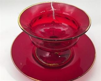 Red Glass Vessel with Saucer