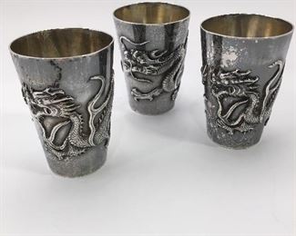 Antique Chinese Export Wang Hing Silver cups from Hong Kong 1890. 900/1000