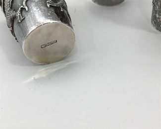 Antique Chinese Export Wang Hing Silver cups from Hong Kong 1890. 900/1000