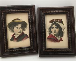 Antique Italian Prints of a Boy and Girl