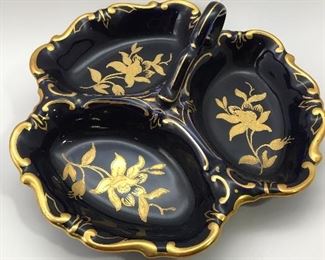 Jlmenau Graf Von Henneberg Porzellan Echt Kobalt 3 Section Dish w/ Handle