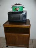 Microwave cart, Sharp microwave, & football motif crockpot