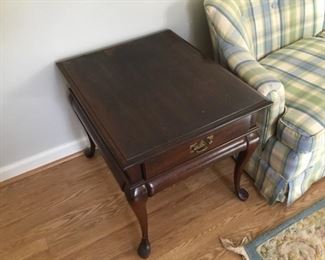 Solid wood mahogany end tables, two available.  Available for early sale
