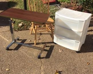 Misc chairs, table and storage