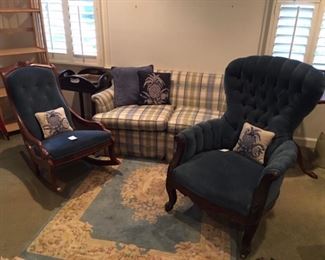 Love seat, velvet chairs