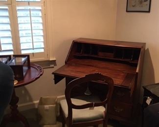 Dropfront desk, antique chair