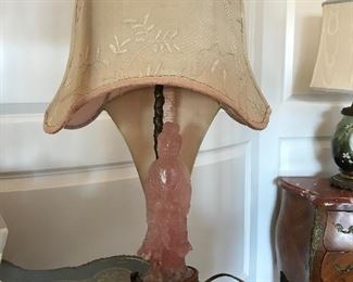 Antique lamp ~ pink quartz geisha figure