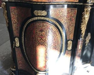 antique Boulle pink marble-top cabinet