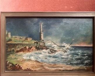 Small antique painting ~ oil on slate