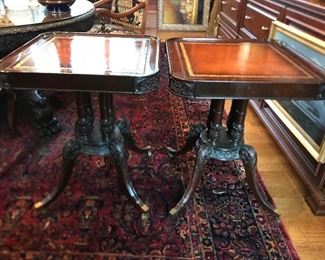 Pair matching leather top end tables or night stands.