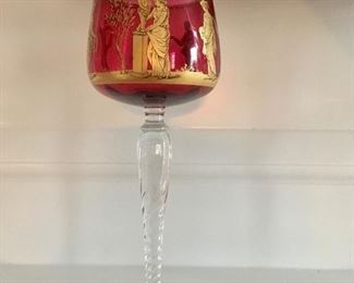 Crystal cranberry glass goblet