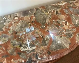 antique marble top dresser with silk lined drawers & bronze accents