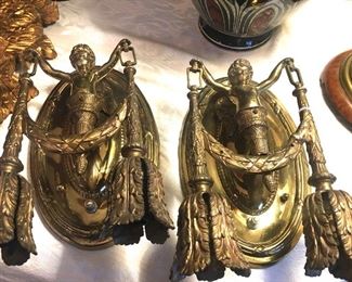 pair of French antique bronze (electric) sconces