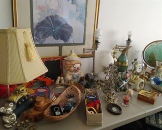 trinkets, globe, lamps