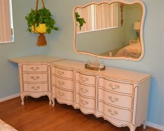 FRENCH STYLE DRESSER, MIRROR AND CORNER CABINET - HAS MATCHING VANITY/DESK