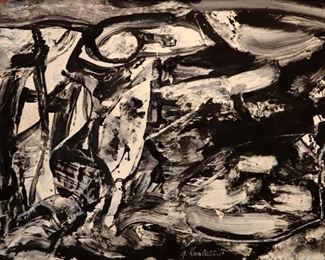 "Black & White", 1944. Acrylic on Aluminum entitled “Black & White”, in original artist frame. Signed lower right, dated 1944. Exhibited in Hugo Art Gallery, New York City. Image measures 36” x 24” high, framed 37" x 25". Reference #K.20 