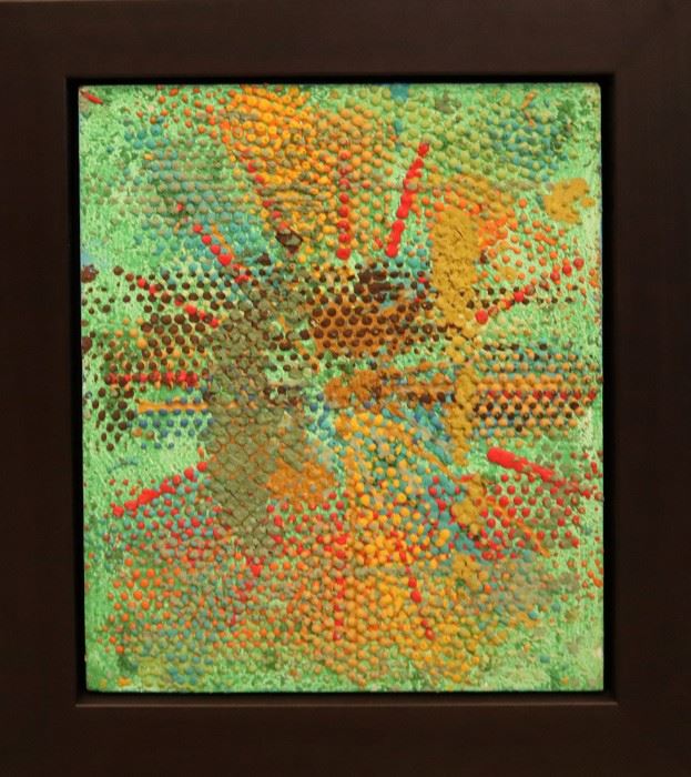"Spring Wind", 1972. Acrylic & Silica on Canvas entitled “Spring Wind" in Weinstein Gallery float frame. Signed verso, dated 1972. Image measures 20” x 24” high, framed 27 ½ " x 31". Reference #K.34