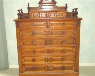 Walnut Victorian Eastlake period side lock chest of drawers, C-1875. $400.00