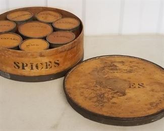 Antique wood & tin spice box