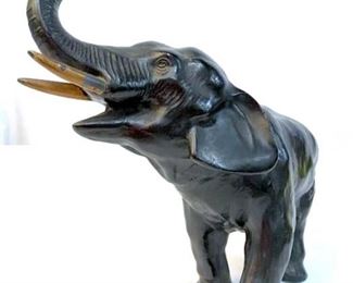 Vintage Painted Cast Metal Elephant Sculpture