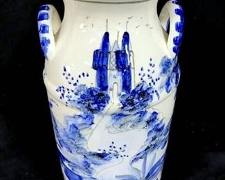 Hand Painted Porcelain Ceramic Handled Jug Vessel