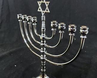 Silver Toned Menorah with Star of David
